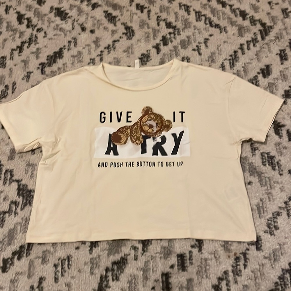 Kids Beige Light Up Crop Top With Cute Bear